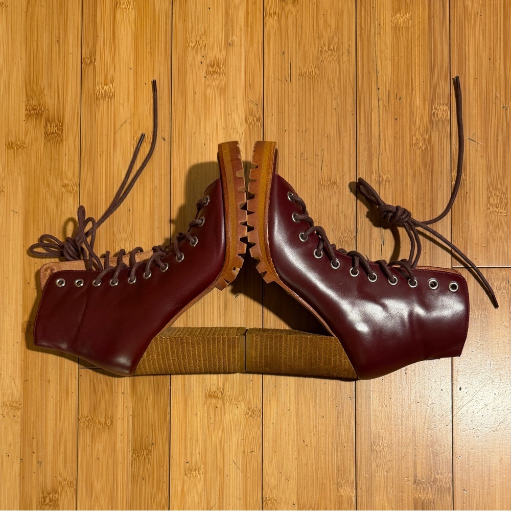 Free People x Jeffrey Campbell Palermo Wine Heel Lace-Booties Size 7 - Picture 14 of 16